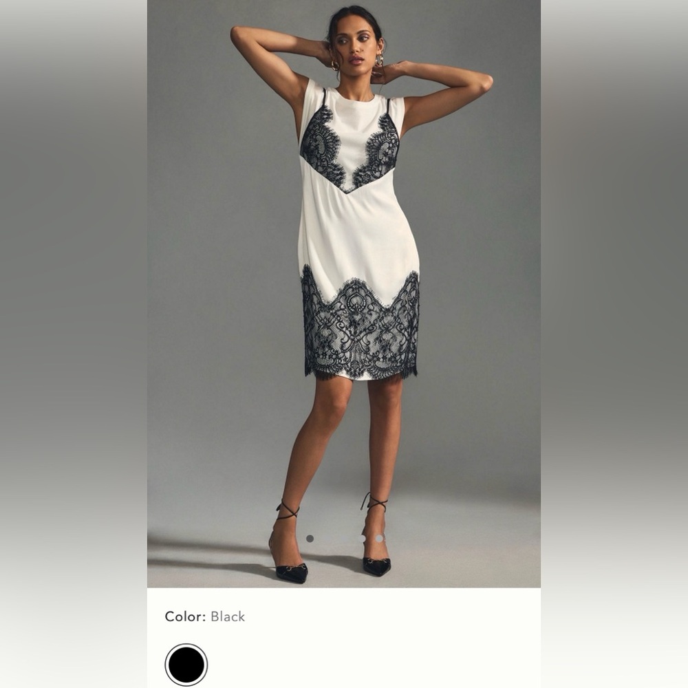 Maeve White Sleeveless Dress with Black Lace Overlay
